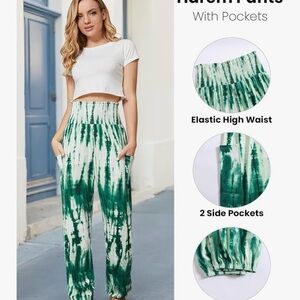 Green Tie-Dye Harem Pants with Pockets